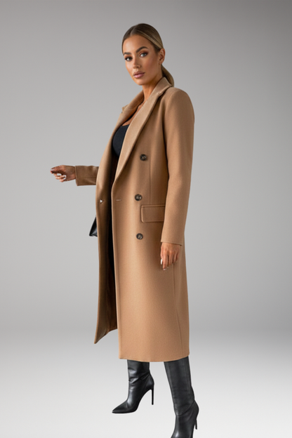 Women's Notched Lapel Overcoat Two-Row Button