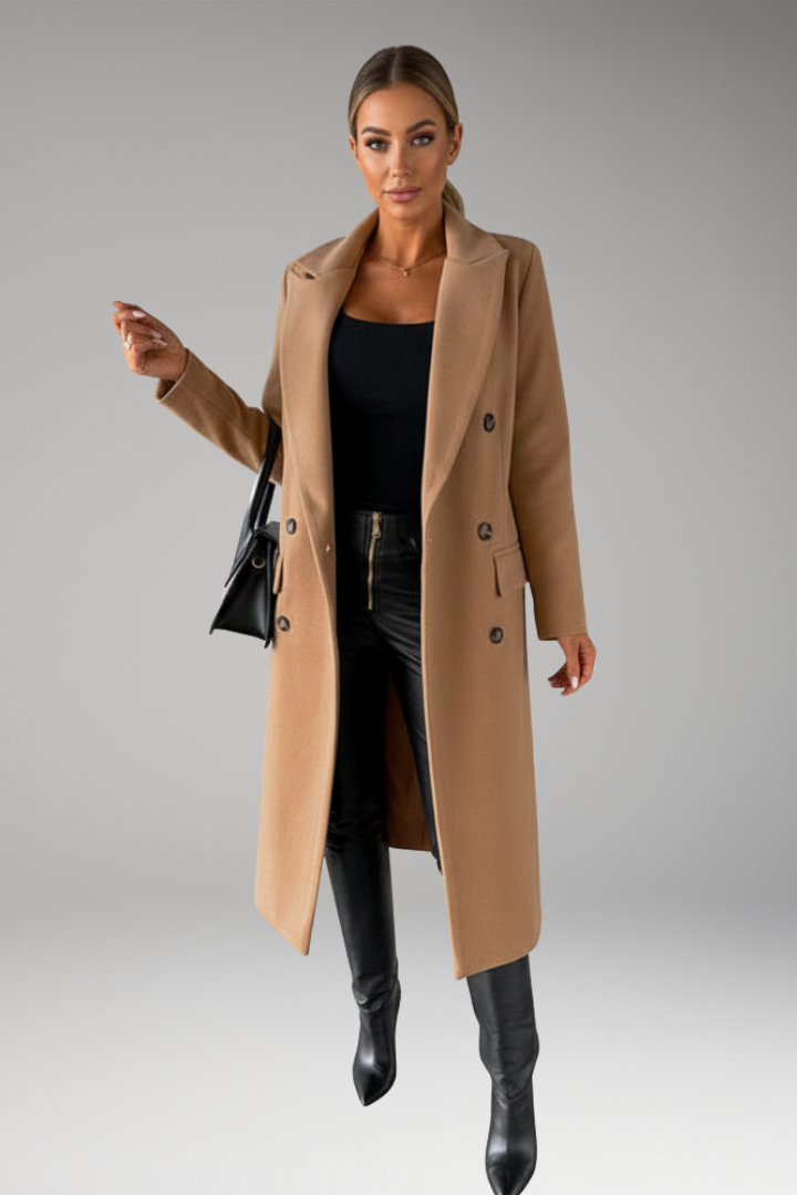 Women's Notched Lapel Overcoat Two-Row Button
