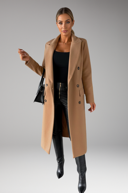 Women's Notched Lapel Overcoat Two-Row Button