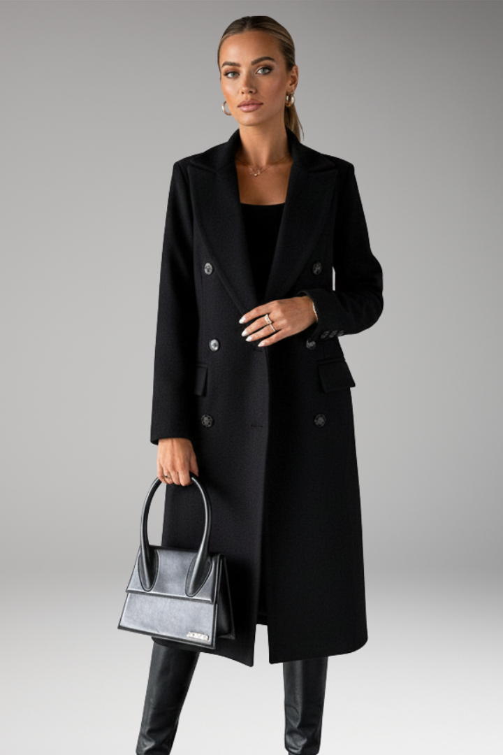 Women's Notched Lapel Overcoat Two-Row Button