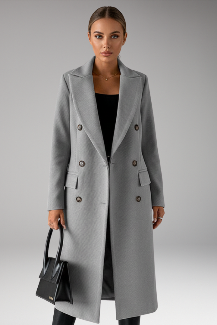Women's Notched Lapel Overcoat Two-Row Button