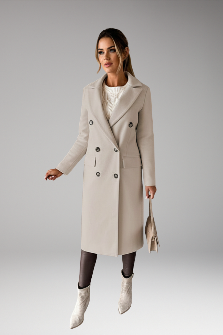 Women's Notched Lapel Overcoat Two-Row Button