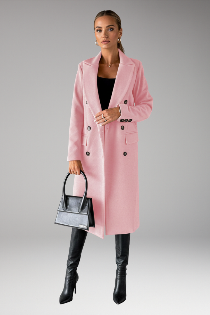 Women's Notched Lapel Overcoat Two-Row Button
