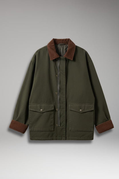 Women's Oversized Button Jacket Contrast Collar - 
Fashinoza