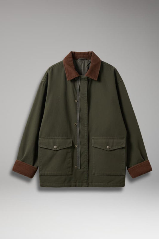 Women's Oversized Button Jacket Contrast Collar - 
Fashinoza