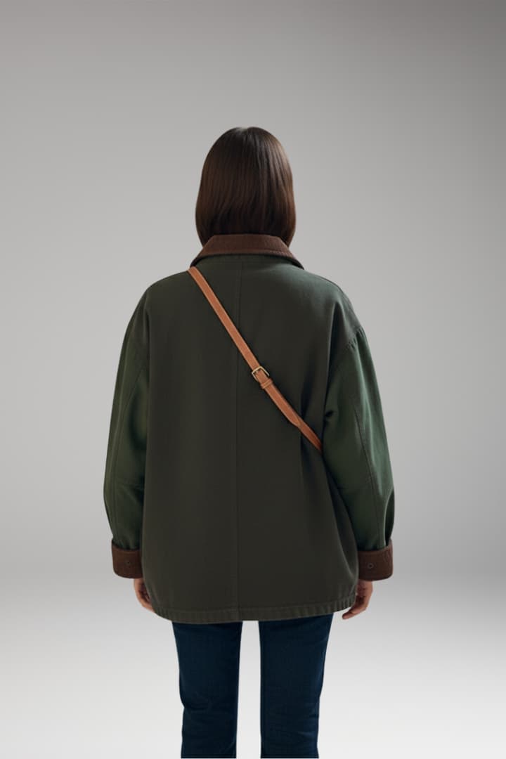 Women's Oversized Button Jacket Contrast Collar