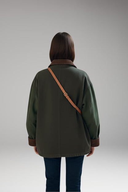 Women's Oversized Button Jacket Contrast Collar