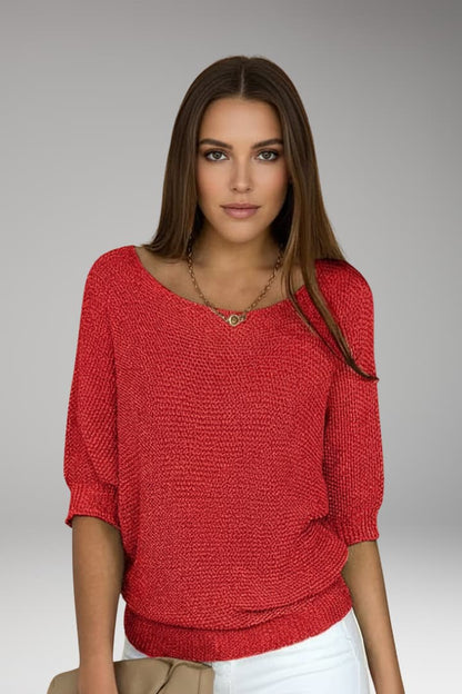 Women's Pullover Sweater Wide Neckline Ribbed