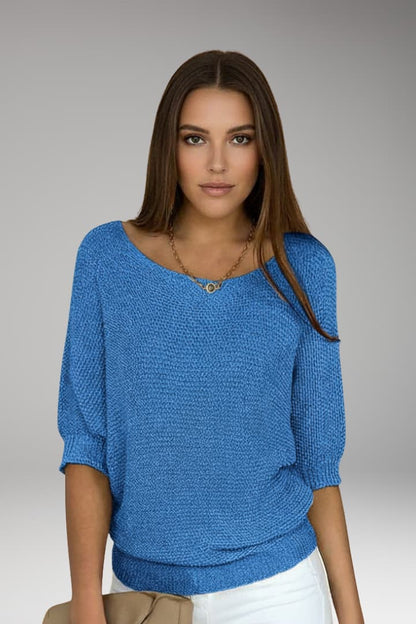 Women's Pullover Sweater Wide Neckline Ribbed
