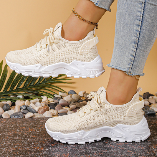 Women's Mesh Walking Sneakers Chunky Sole Lace-Up - Fashinoza