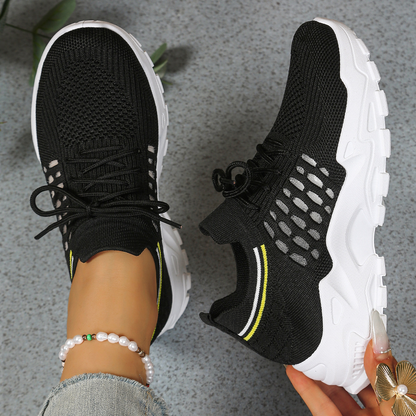 Women's Mesh Walking Sneakers Chunky Sole Lace-Up