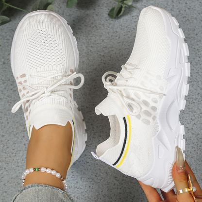 Women's Mesh Walking Sneakers Chunky Sole Lace-Up