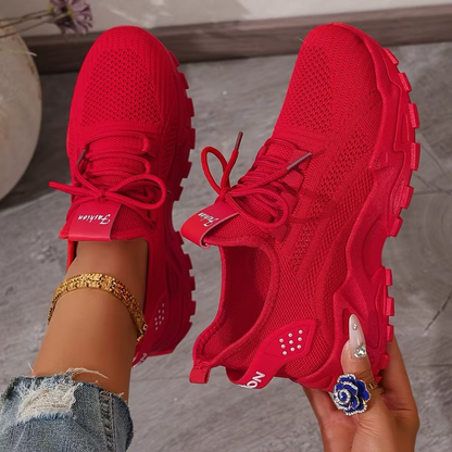 Women's Mesh Walking Sneakers Chunky Sole Lace-Up