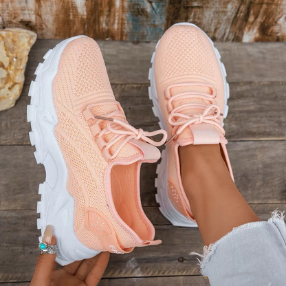 Women's Mesh Walking Sneakers Chunky Sole Lace-Up