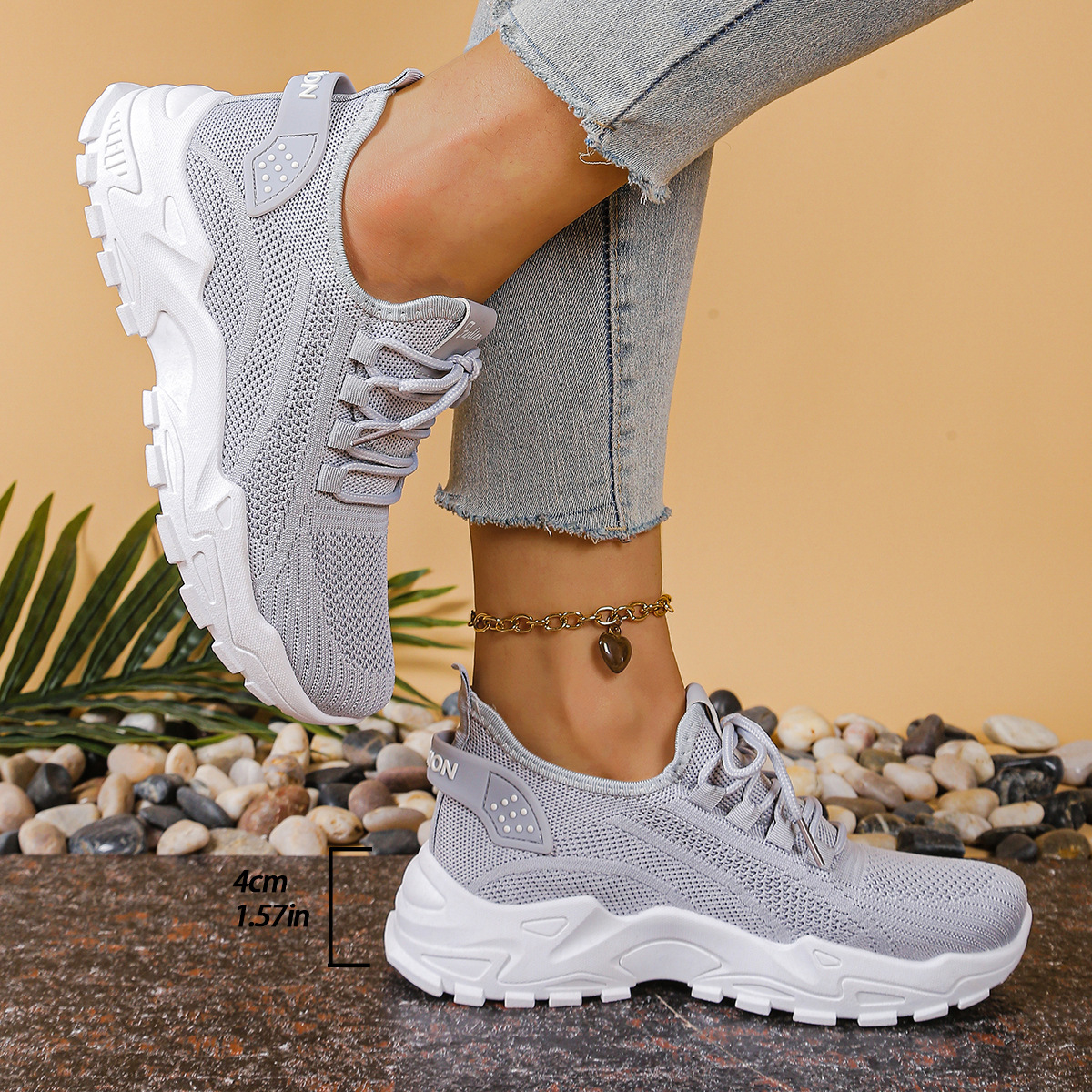 Women's Mesh Walking Sneakers Chunky Sole Lace-Up
