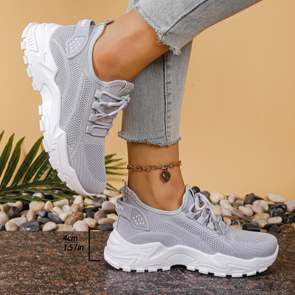 Women's Mesh Walking Sneakers Chunky Sole Lace-Up