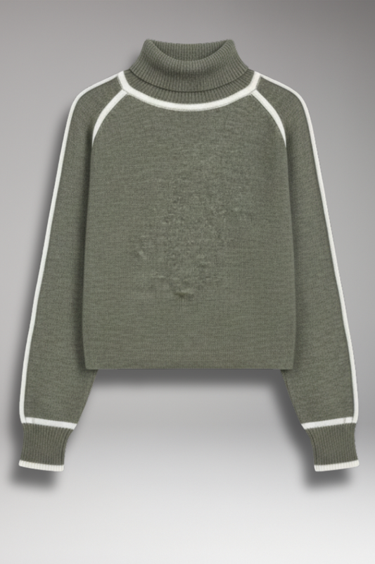 Women's High Neck Sweater with Trim - 
Fashinoza