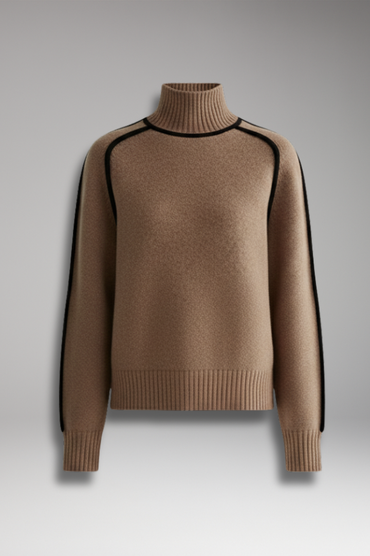 Women's Turtleneck Sweater High Collar Piping Detail - 
Fashinoza