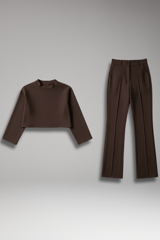 Women's 2-Piece Crop Straight Pants Set - 
Fashinoza