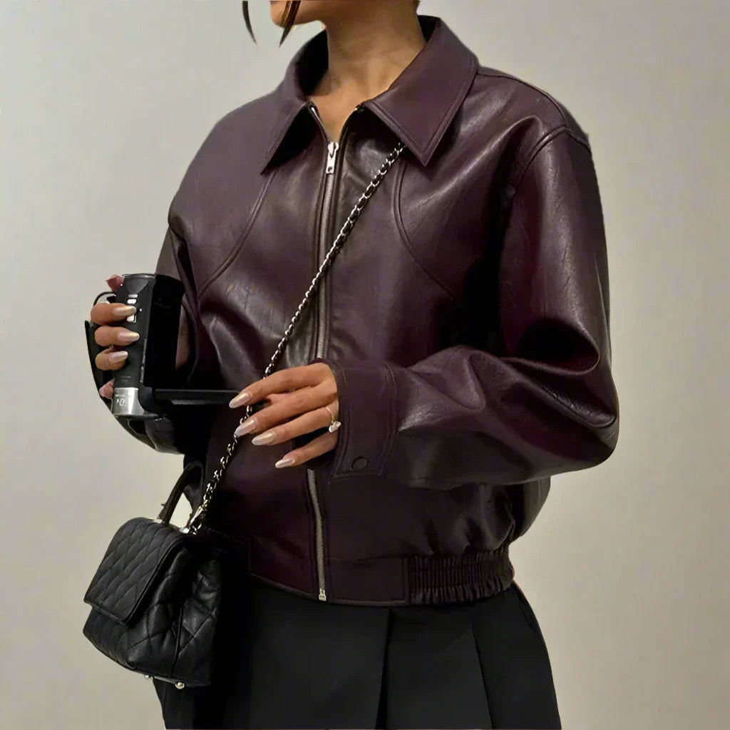 Women's Leather Biker Jacket Classic Genuine Black
