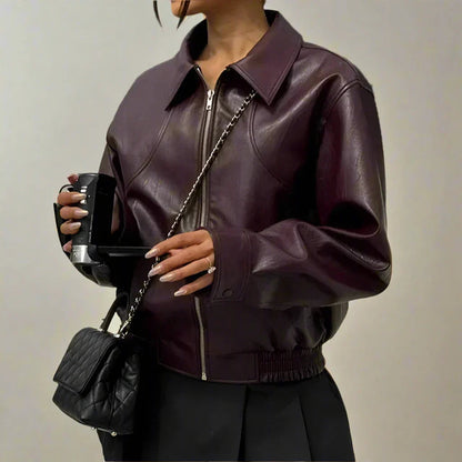 Women's Leather Biker Jacket Classic Genuine Black