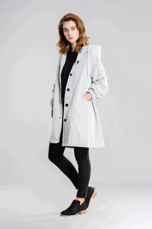 Women's Waterproof Hooded Jacket Button Closure - Fashinoza