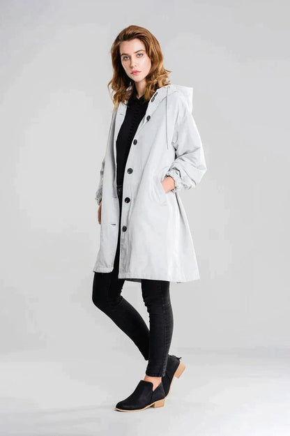 Women's Waterproof Hooded Jacket Button Closure - Fashinoza