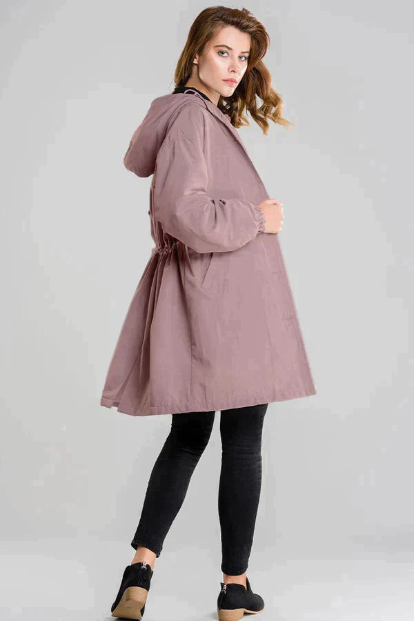Women's Waterproof Hooded Jacket Button Closure