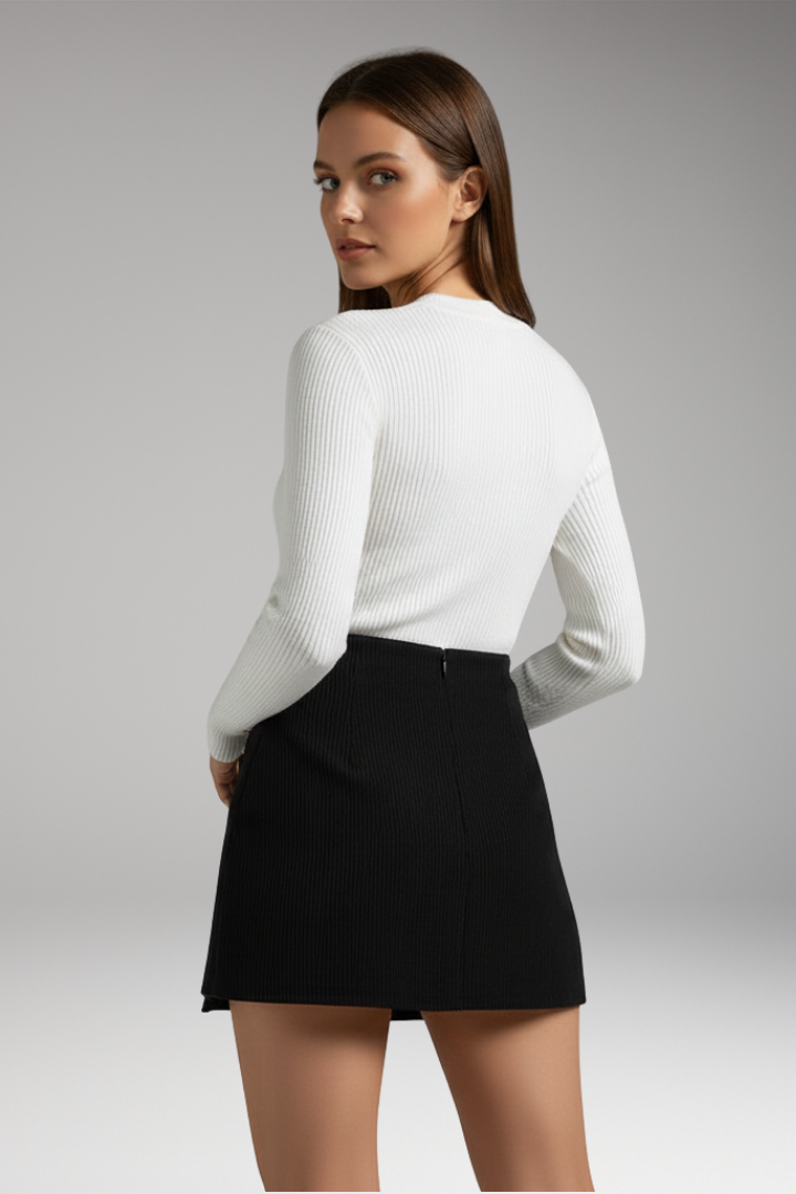 Women's Woven Elastic Waist Skirt with Button Detail