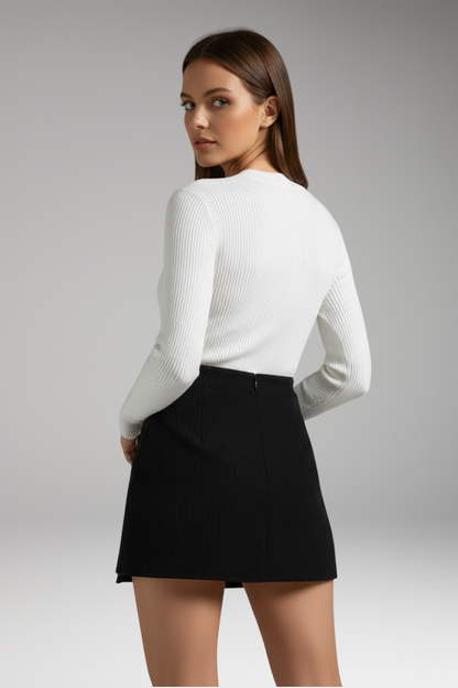 Women's Woven Elastic Waist Skirt with Button Detail