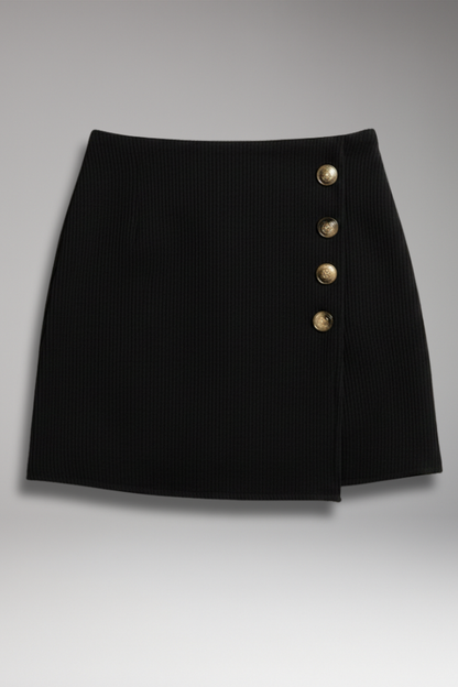 Women's Woven Elastic Waist Skirt with Button Detail - 
Fashinoza