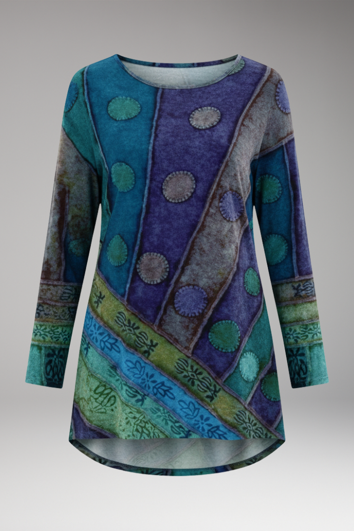 Women's Tunic Round Neck Patchwork - 
Fashinoza