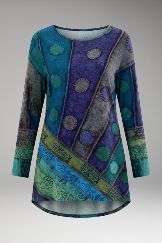 Women's Tunic Round Neck Patchwork - 
Fashinoza