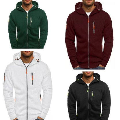 Premium Men's Full Zip Up Hoodie - Soft Polyester, All-Season Comfort, Secure Pockets