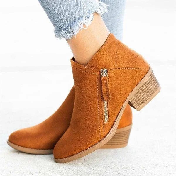 Women's Ankle Boots Side Zip Low Heel