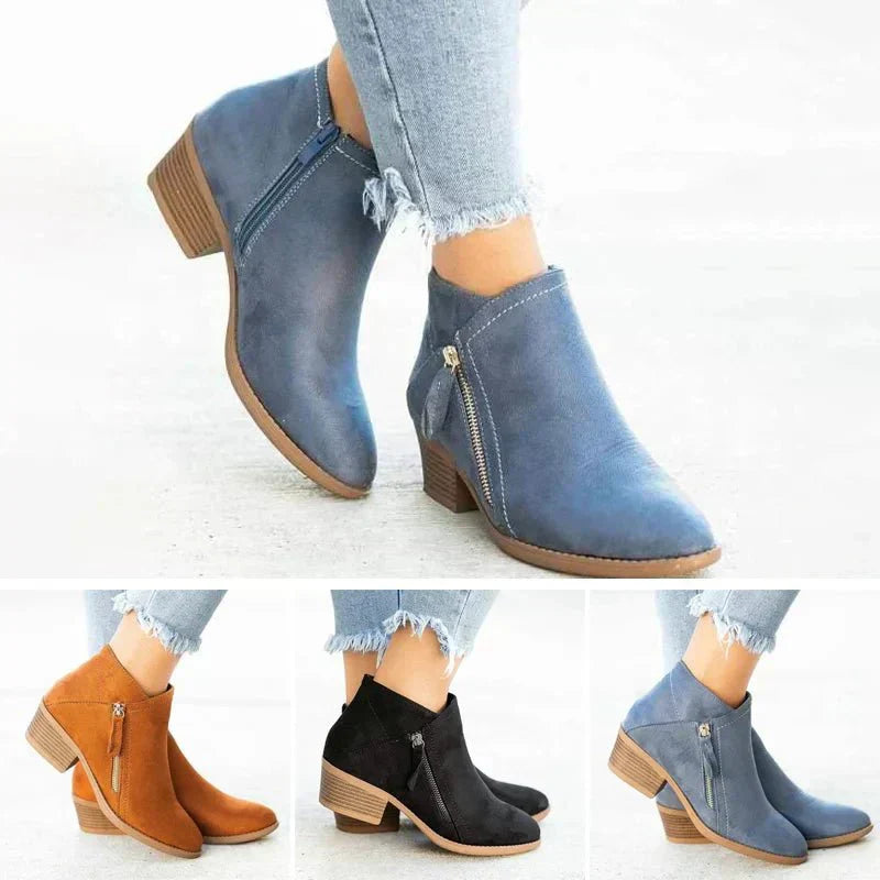 Women's Ankle Boots Rounded Toe Zipper Heel Style