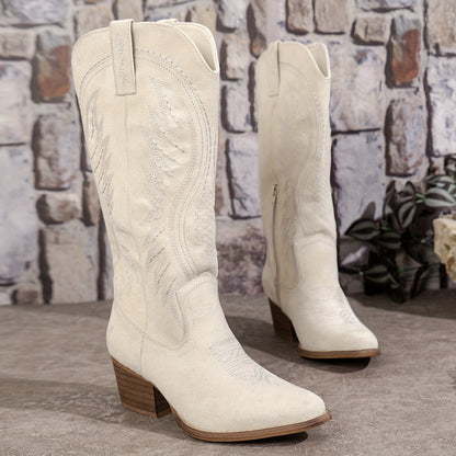 Women's Suede Cowboy Boots Block Heel