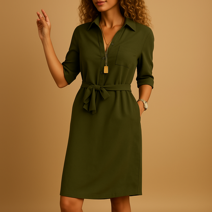 Women's Shirt Dress Belted Button Front 3/4 Sleeve