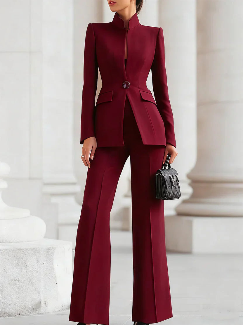 Women's Longline Blazer Suit Set Flare Trousers