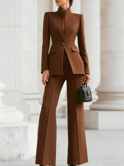 Women's Longline Blazer Suit Set Flare Trousers