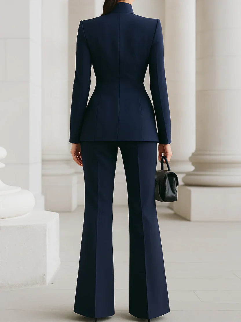 Women's Longline Blazer Suit Set Flare Trousers