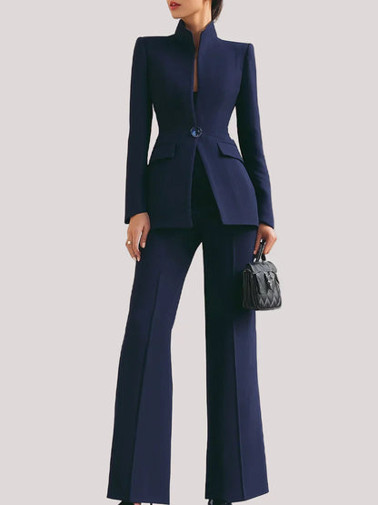 Women's Longline Blazer Suit Set Flare Trousers - Fashinoza