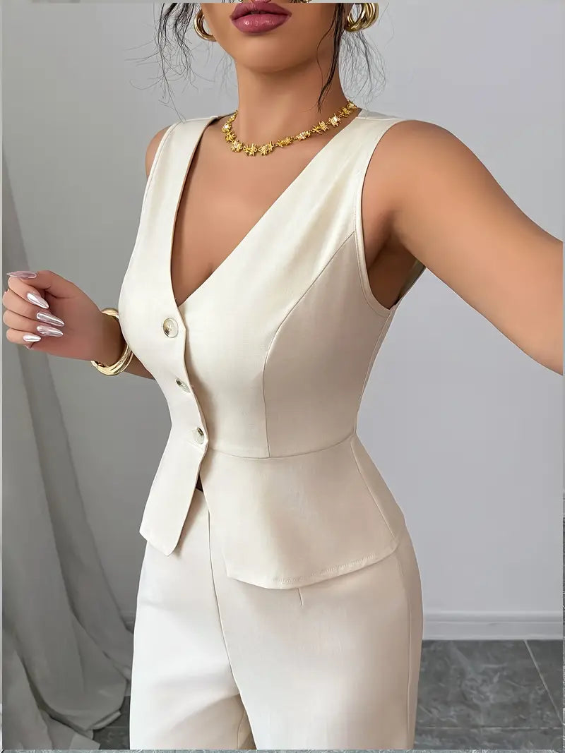 Women's Sleeveless Vest And Pants Set - 
Fashinoza