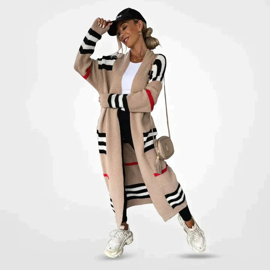 Women's Striped Knit Cardigan Long Sleeves - Fashinoza