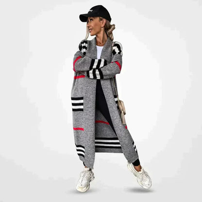 Women's Striped Knit Cardigan Long Sleeves