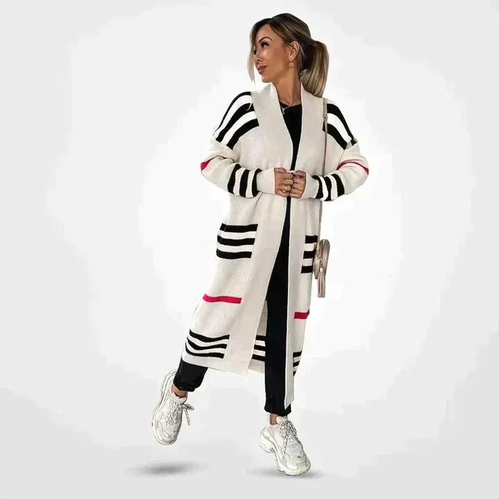 Women's Striped Knit Cardigan Long Sleeves