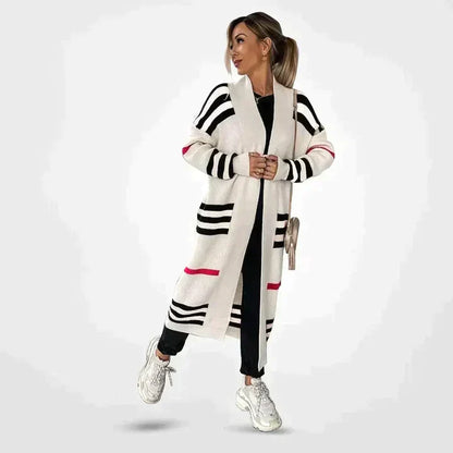 Women's Striped Knit Cardigan Long Sleeves