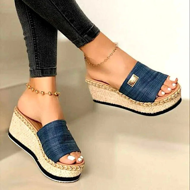 Woven Jute Wedge Sandals for Women – Chic & Comfortable Open-Toe Style