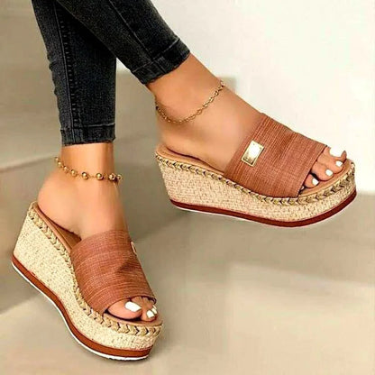 Woven Jute Wedge Sandals for Women – Chic & Comfortable Open-Toe Style