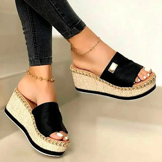 Women's Jute Wedge Sandals Comfortable Slip-On Design - 
Fashinoza